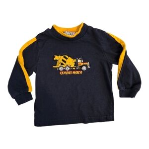 Vintage Y2k Navy Blue Yellow Construction Cement Mixer Long Sleeved Shirt